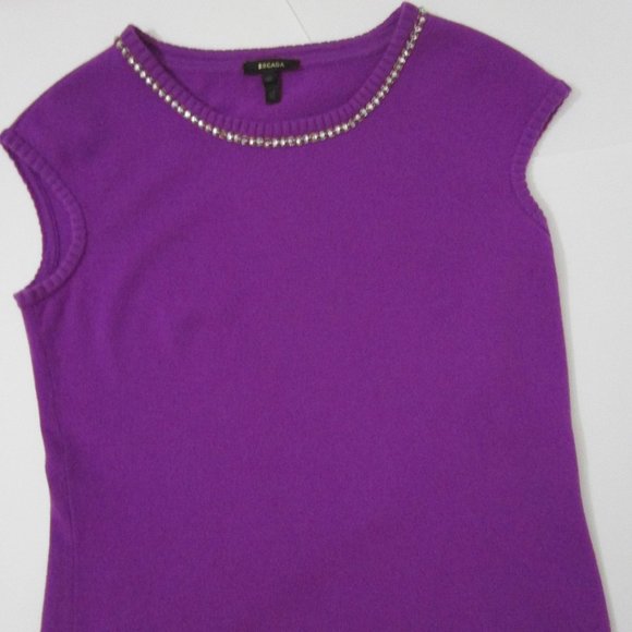 CASHMERE Pullover Knit Sweater Vest Sleeveless Cuddly Purple Rhinestones - Picture 8 of 8
